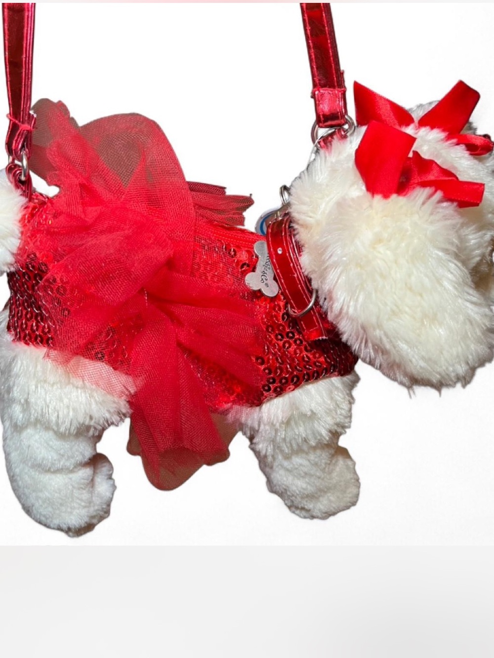 Plush Dog Shoulder Bag with Red Sequin Tutu